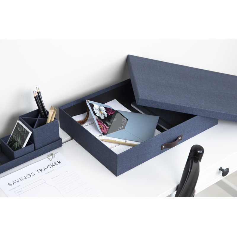 Blue Canvas-Like Finish Storage Box with Leather Handle