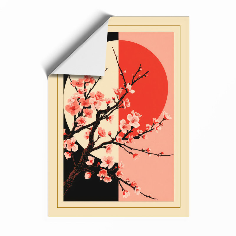 Moonlit Cherry Blossom Japandi - Framed Print, Unframed, A4 - 29.7 x 21.0 cm