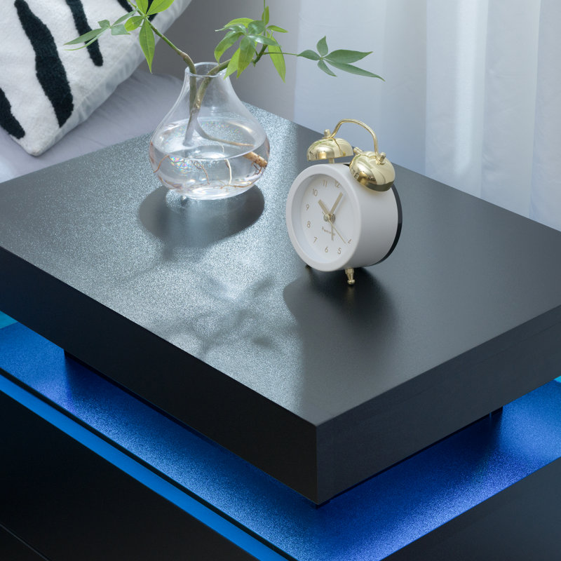 LED Nightstand with Drawers, Black