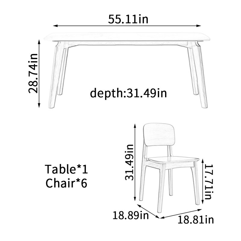 Modern Simple Exquisite Rock Slab Dining Table Set, 28.74"H x 55.11"L x 31.49"W