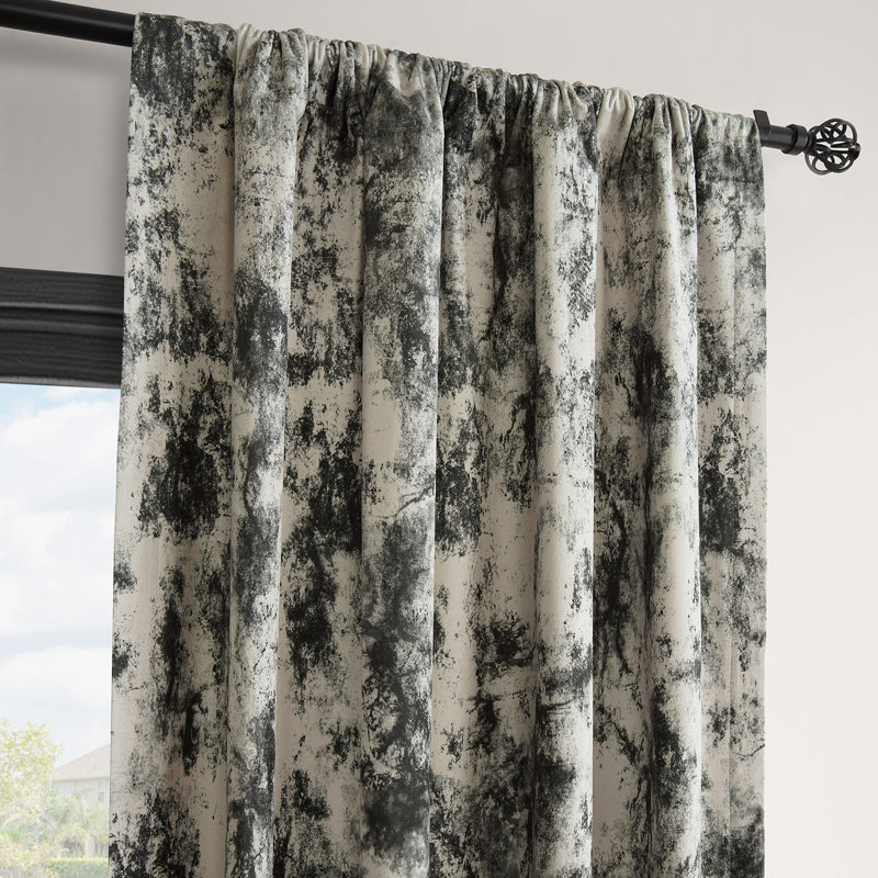 Barcelona Printed Velvet Curtains (1 Panel) Room Darkening Curtains For Bedroom & Living Room Curtains, 50" W x 108" L