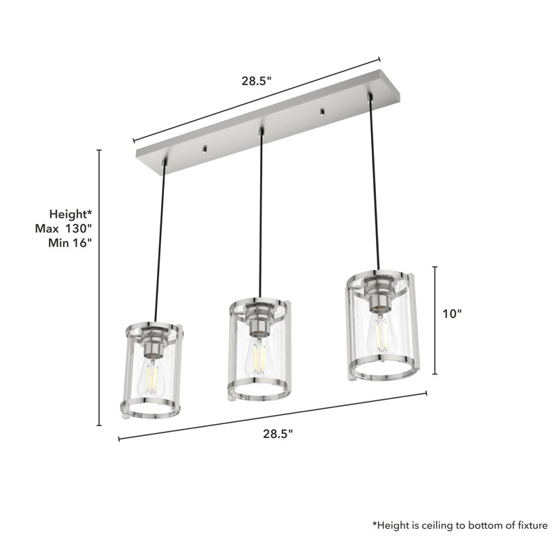 Astwood 3 - Light Kitchen Island Linear Pendant, Polished Nickel