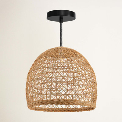 Lumiere Outdoor Rattan Pendant Light - Medium Natural Resin Dome 1-Light Handwoven Adjustable Outdoor Hanging Light For Covered Patio, Porch in Boho, Tropical & Coastal Style