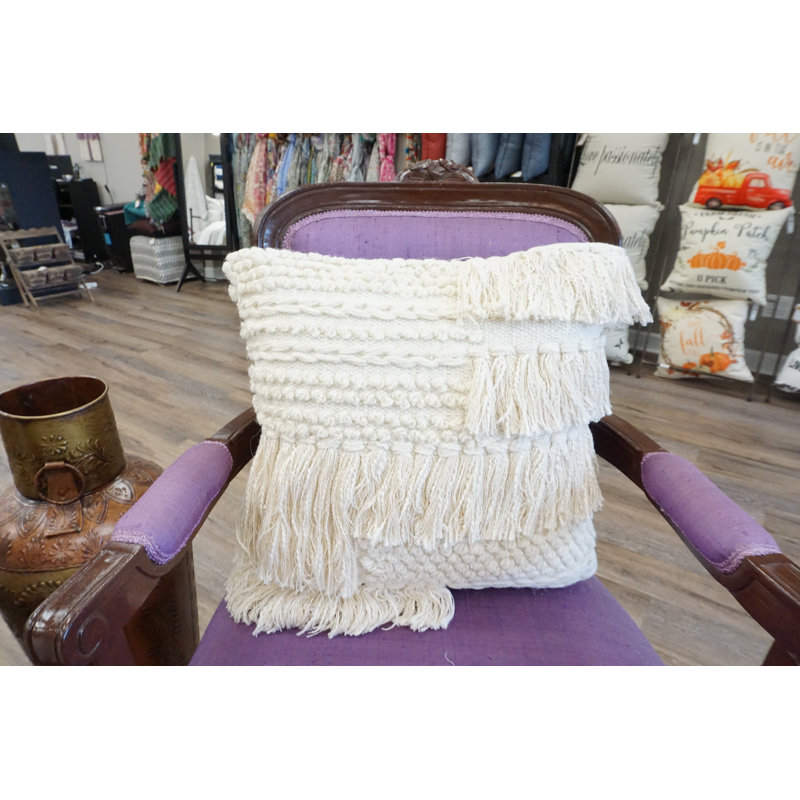 Fringed Cotton Throw Pillow
