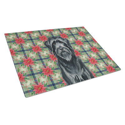 Black Briard Christmas PoinsettIas Glass Cutting Board