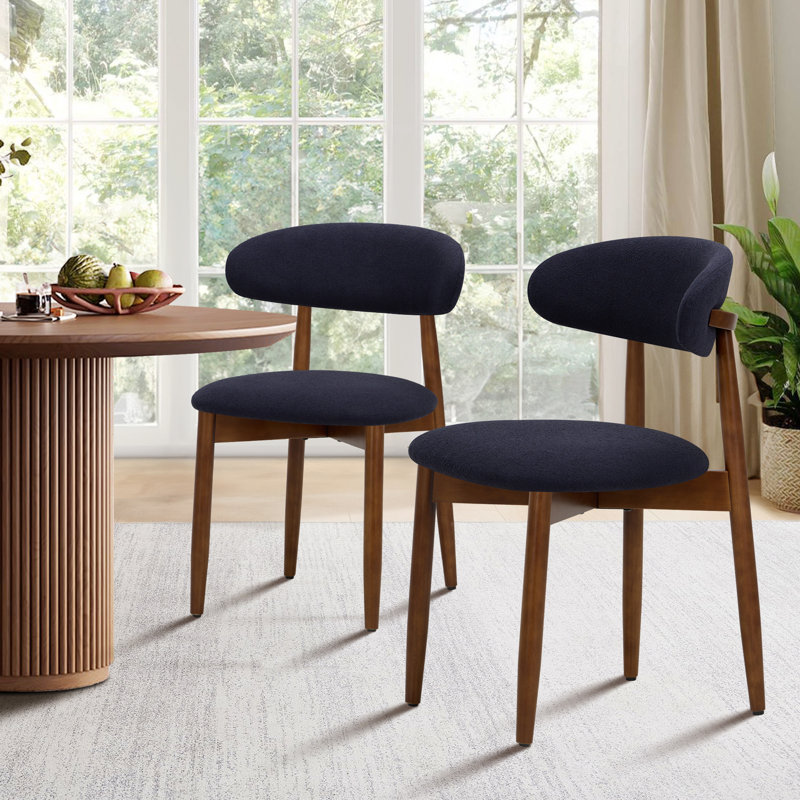 Chaises d'appoint rembourrées en bois massif Maylon, Bleu bouclé