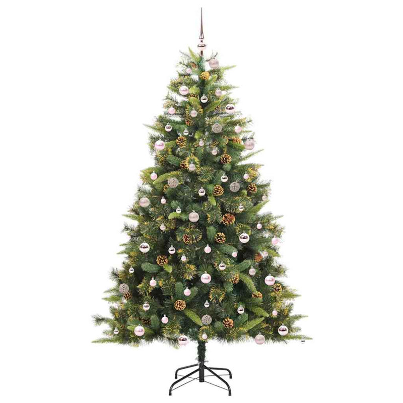 Artificial Hinged Christmas Tree with Cones, Pink, 7.87' H
