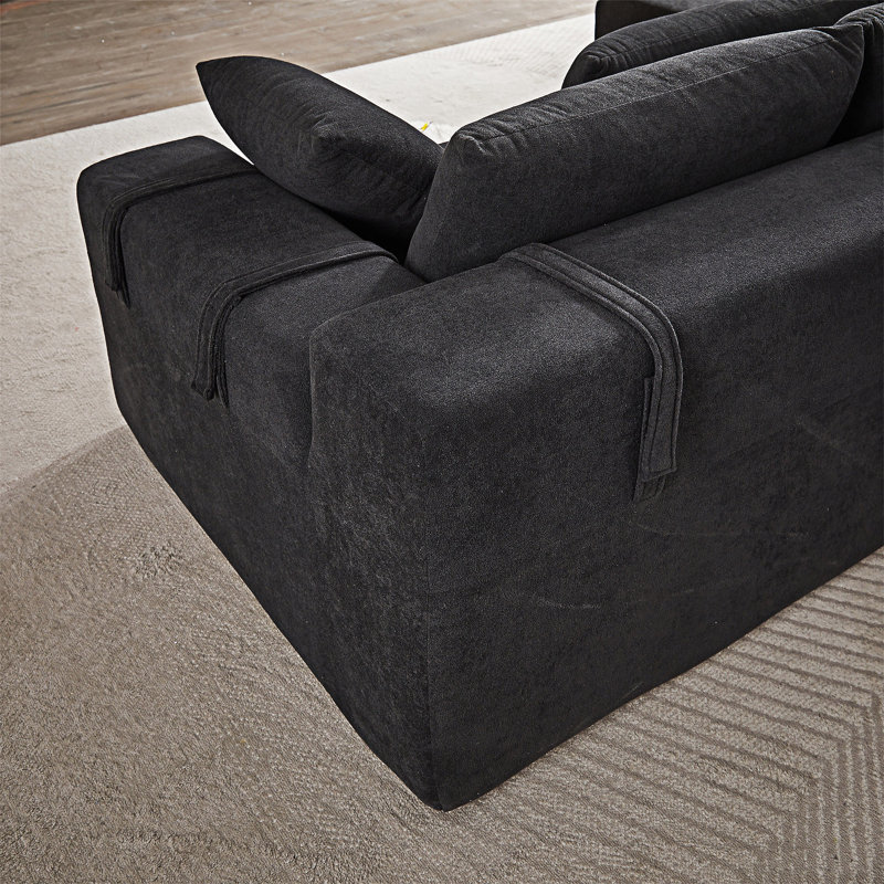 Upholstered Boneless Sectional Sofa With Pillows, Black, Left Hand Facing