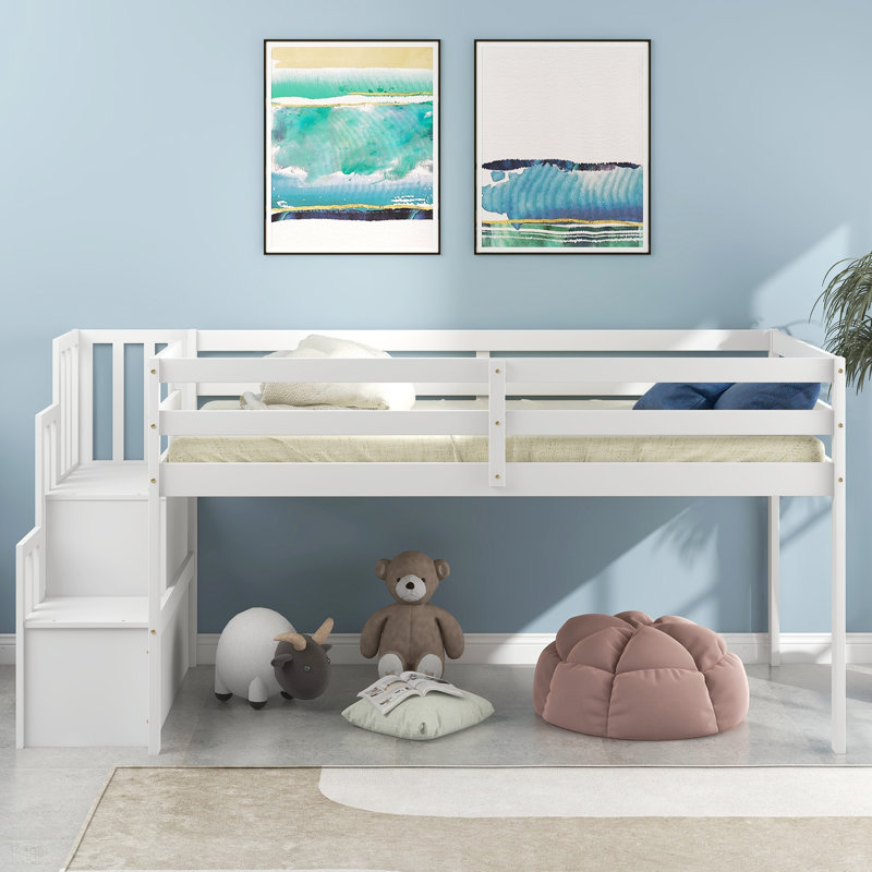 Aydeen Loft Bed with Staircase, White