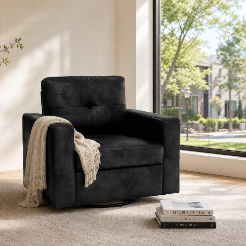 Fauteuil pivotant individuel pour salon, chambre, bureau, Tissu noir