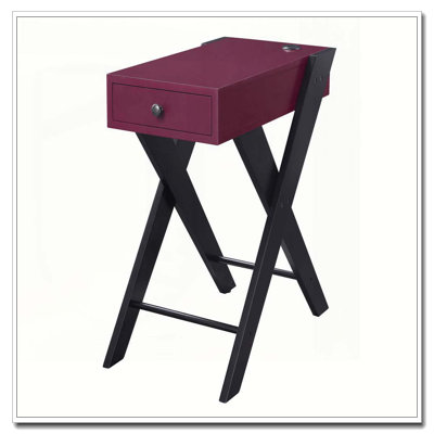 Burgundy and Black Side Table with USB Ports