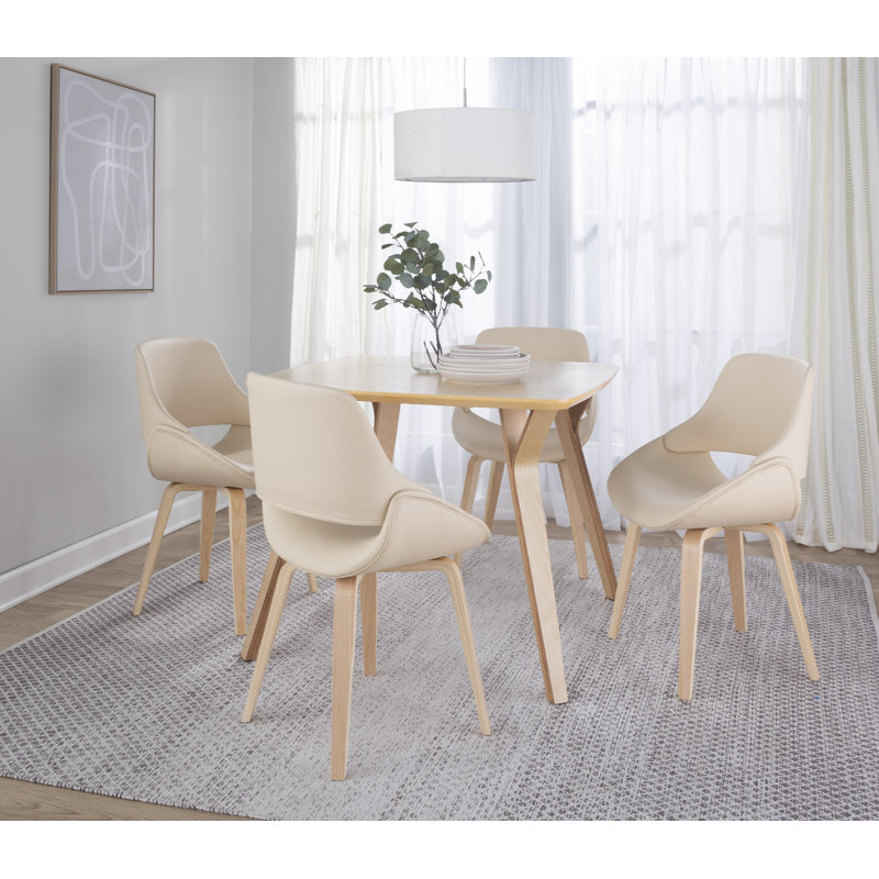 Chaise d'appoint rembourrée avec pieds en bois cintré Najrin, Bois cintré naturel, Similicuir crème