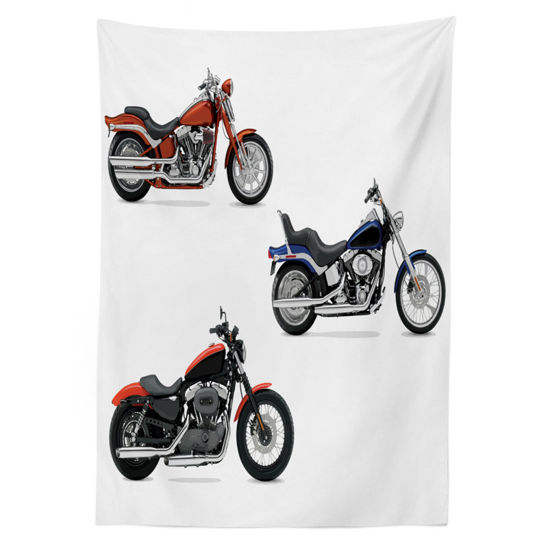 Ambesonne Motorcycle Tablecloth, Illustration Of 3 Motorcycles Freedom Transport Risky Extreme Sports Theme, Rectangular Table Cover For Dining Room Kitchen Decor, 52" X 70", Orange Black