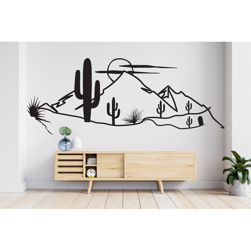 Ensemble de décalcomanies murales cactus du désert - Sun & Mountain Nature, H 24 po x l 10 po, Noir
