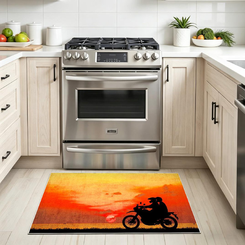 Tapis d'intérieur noir lavable à la machine lavable à la machine avec coucher de soleil, Rectangle 32 po x 47 po