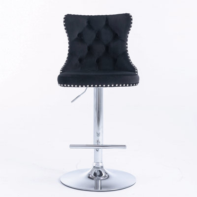 Tabourets pivotants en velours à hauteur de siège réglable de 25 à 33 pouces, tabourets de bar à base chromée avec dossier capitonné confortable