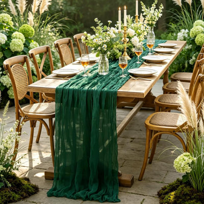 Chemin de table de Noël 6 pièces, chemin de table vert émeraude 10 pieds 35 * 120 pouces chemin de table vintage pour les décorations de Noël