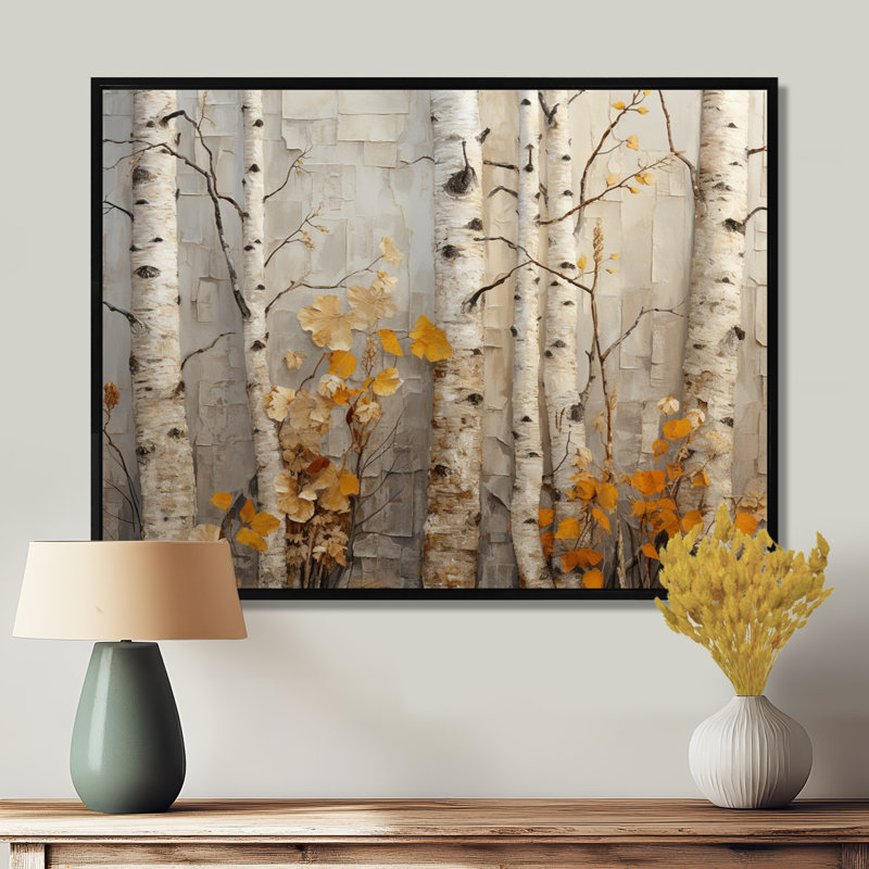 Élégance de bouleau d'automne - art mural grand arbre, Cadre flottant noir, H 12 po x l 20 po x P 1 po
