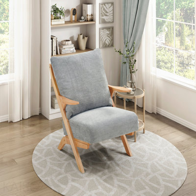 Chaise d'appoint - Style Mid-Century de style moderne Style moderne avec cadre en bois d'hévéa massif et coussins de siège confortables revêtus de tissu d'ameublement en chenille