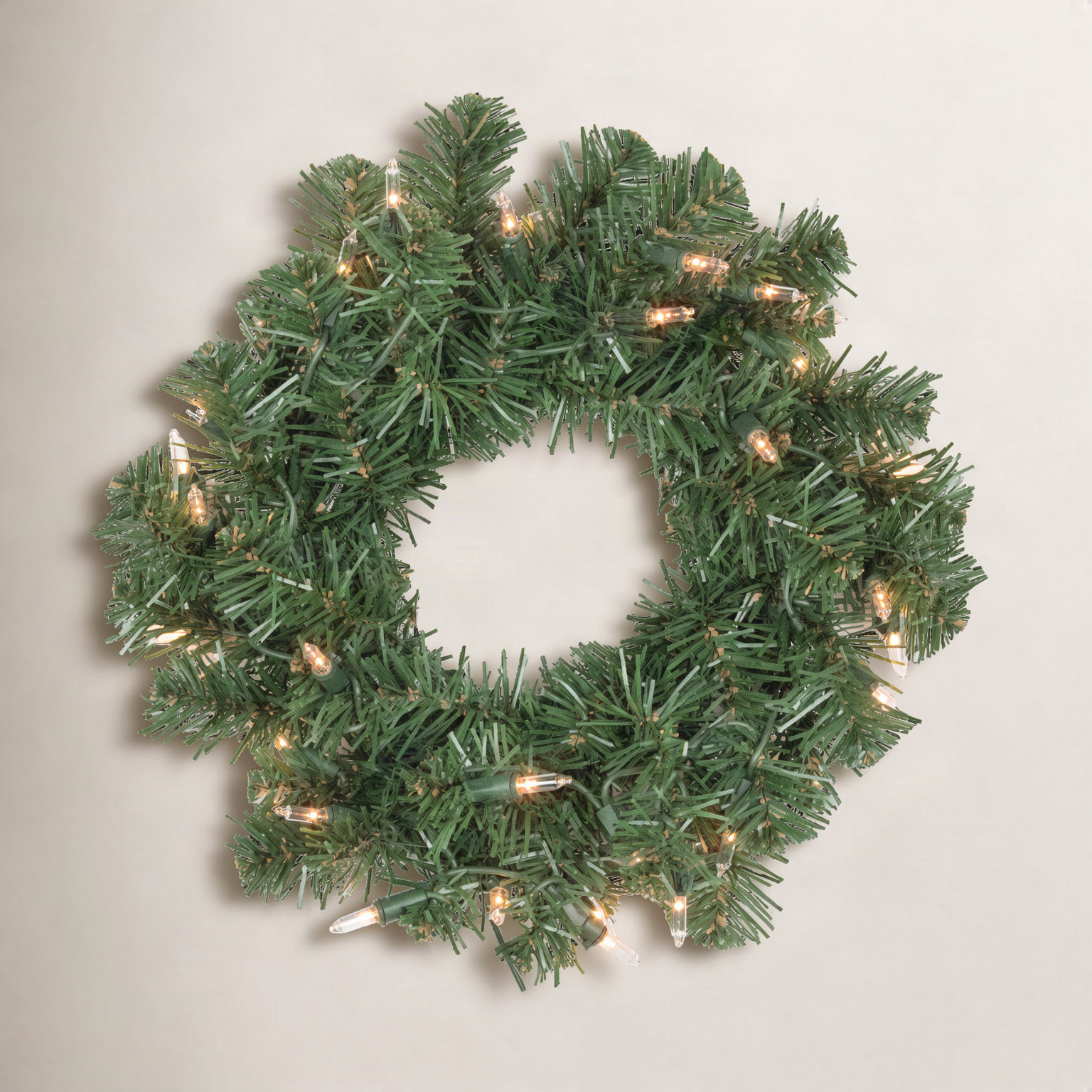 Pre-Lit Pine Wreath, 18" H x 18" W x 5" D