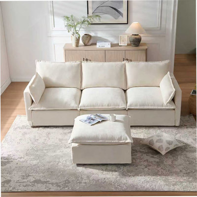Modular Sectional Sofa Couch For Living Room, Modern L-Shaped Sofa With Movable Ottoman