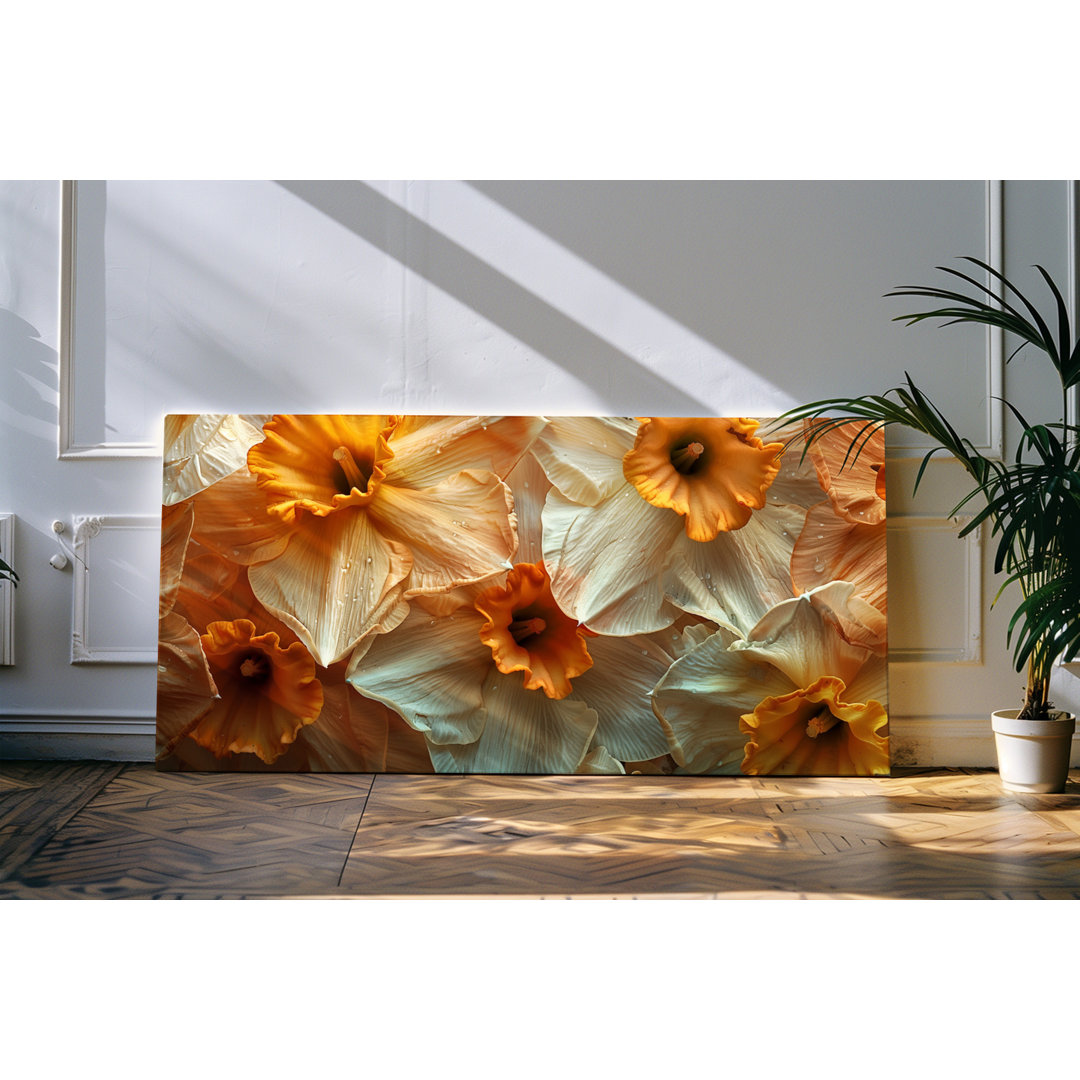 Wandbild 120x60cm Blumen Blüten Orange Kunstvoll Dekorativ