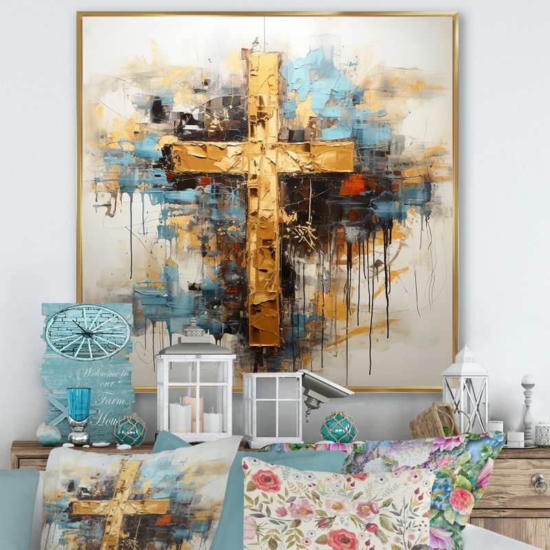 Divine Love, croix religieuse III sur toile, H 24 po x l 24 po x P 1 po, Cadre flottant doré