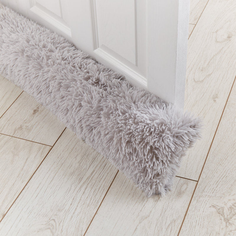 Cuddly Deep Pile Faux Fur Door Draught Excluder, Silver