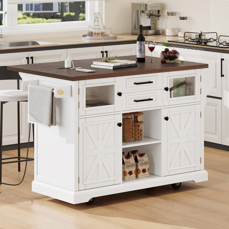 54.9" Kitchen Island With Drop Leaf, White