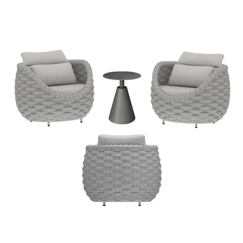 Fully Assembled Altuminum Frame PVC-coated polyester Rope 4set 3 Person Outdoor Lounge Single Sofas With Coffee Table and Cushions for Outdooruse,Balcony, Terrace, Poolside,Garden,Patio,Porch