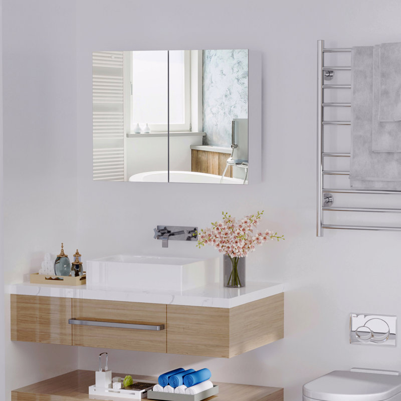 Armoire, miroir de salle de bain mural moderne à double porte de 5 po, pharmacie avec design 31,5 po x 23,5 po, grand rangement