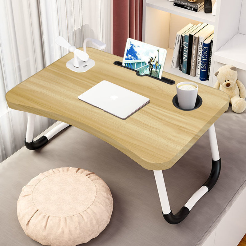 60Cm Foldable Laptop Bed Table Desk with USB Ports, Brown
