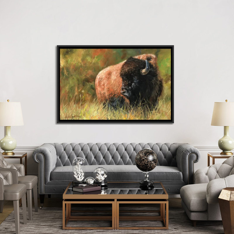 « bison i », impression sur toile, H 18 po x l 26 po x P 1,5 po, Toile avec cadre noir, Pas de tapis