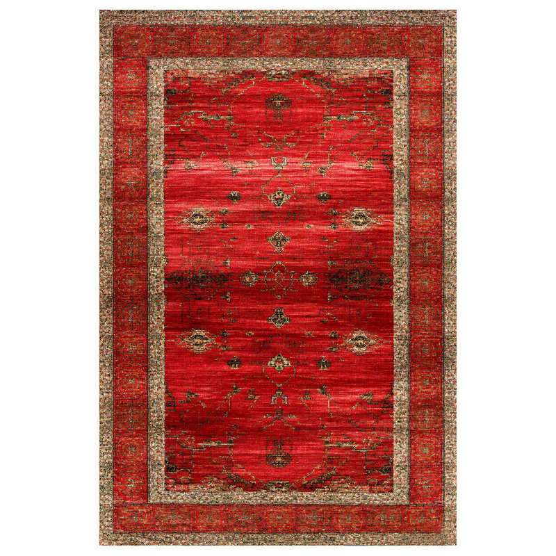Mottos Oushak Red Oriental Machine Printed Cotton Polyester Area Rug, Runner 2'8" x 16'5"