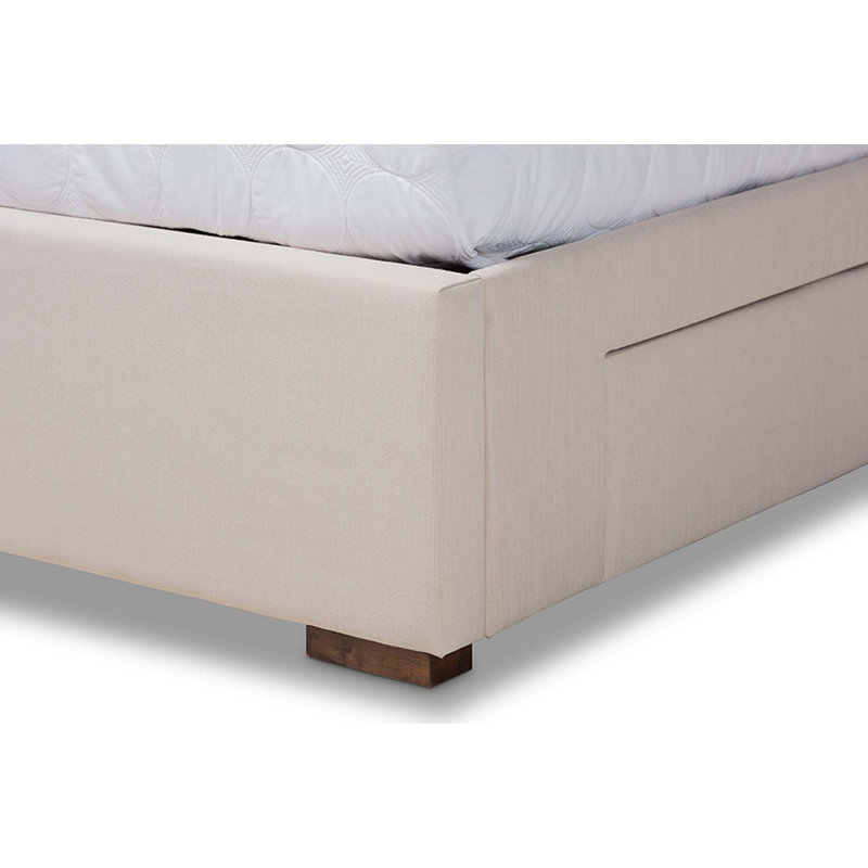 Lit plateforme tapissier avec rangement à profil bas Hewson, Beige, Très grand