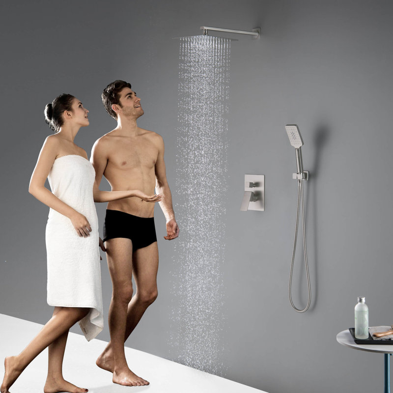 Système de douche cubique à pression équilibrée 2 fonctions avec valve brute, Nickel brossé