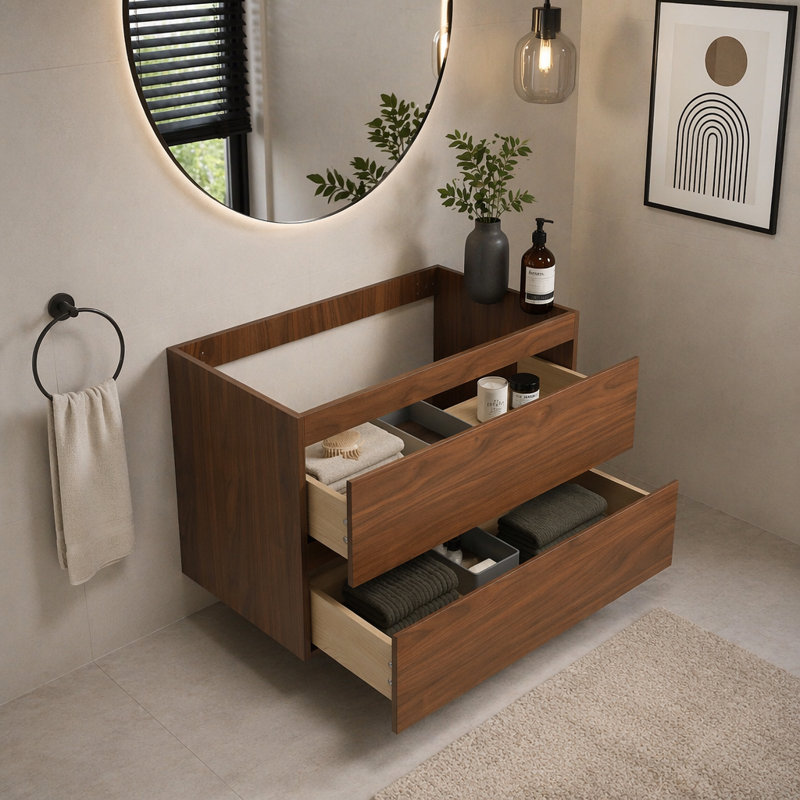 Wall-Mounted Bathroom Vanity (Only the Cabinet Body), Brown Oak, 19.69" H x 29.31" W x 17.94" D