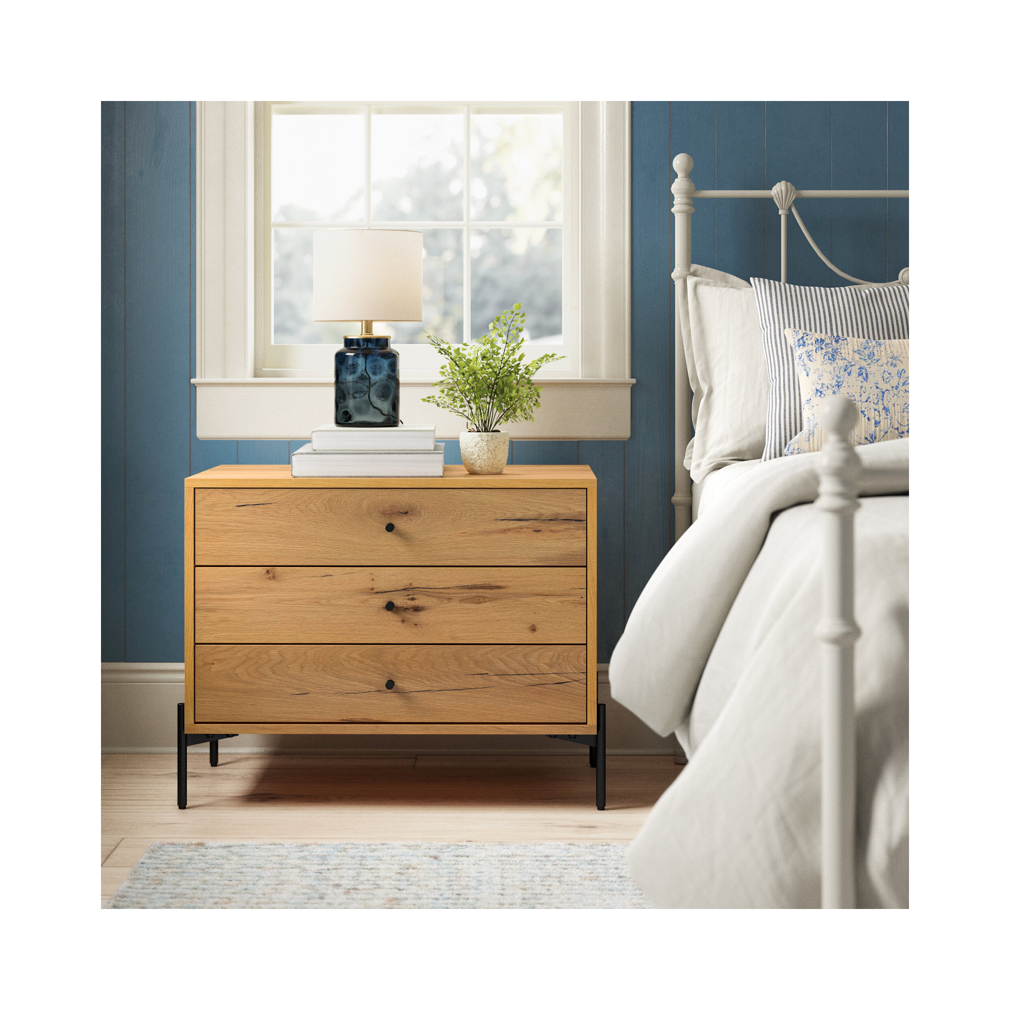Aceton 3 - Drawer Nightstand, Light Oak Resin