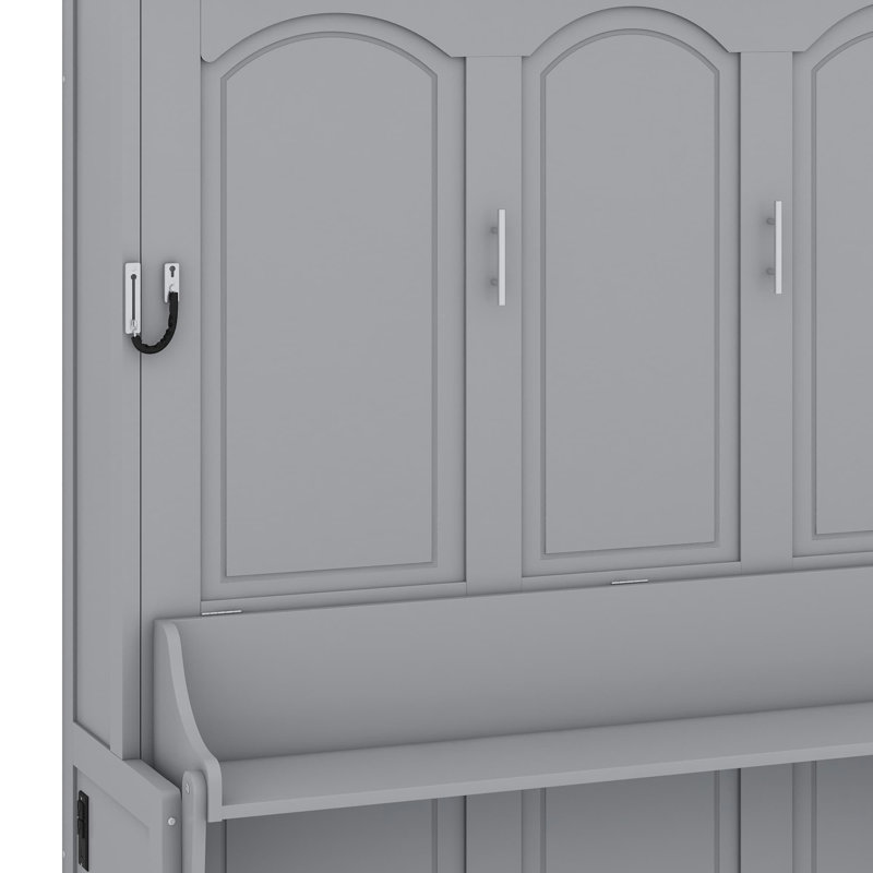 Lit escamotable avec bureau, lumières DEL et station de charge USB, Gris