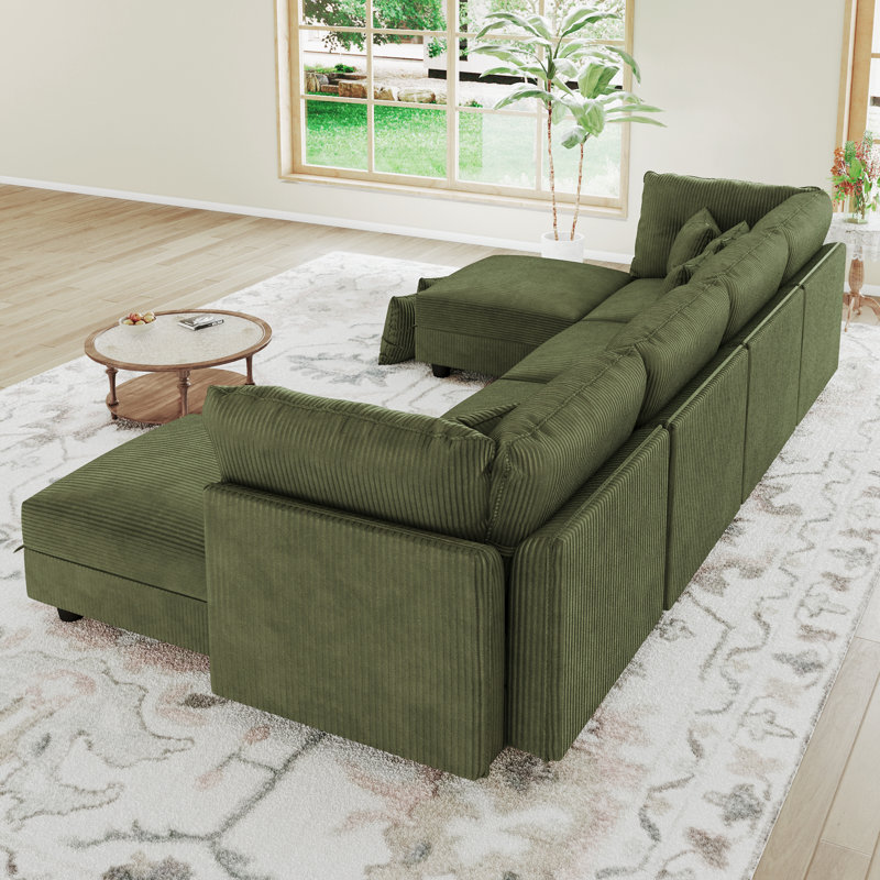 Canapé modulaire convertible en velours côtelé Degennaro, Velours côtelé vert