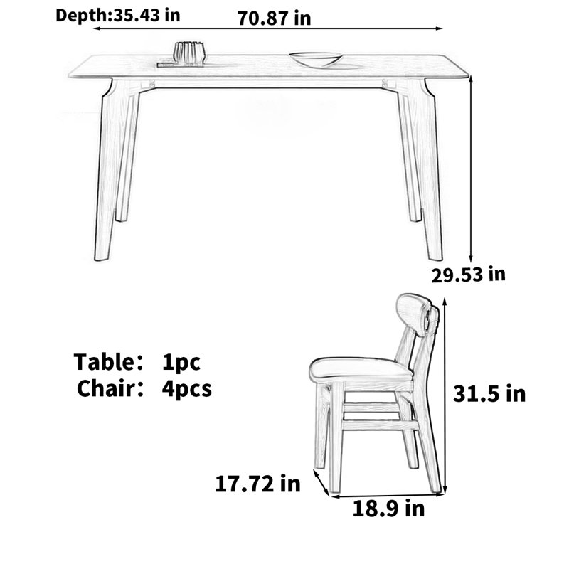Modern style rectangular rock plate dining table, 29.53"H x 70.87"L x 35.43"W