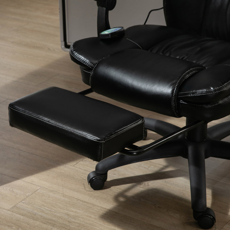 6 fauteuils de bureau massants, 5 réglages, cuir PU, inclinaison réglable et repose-pieds, cuir noir confortable avec masseur à vibrations, modes, inclinaison, hauteur, rotation à 360 °, rétractable