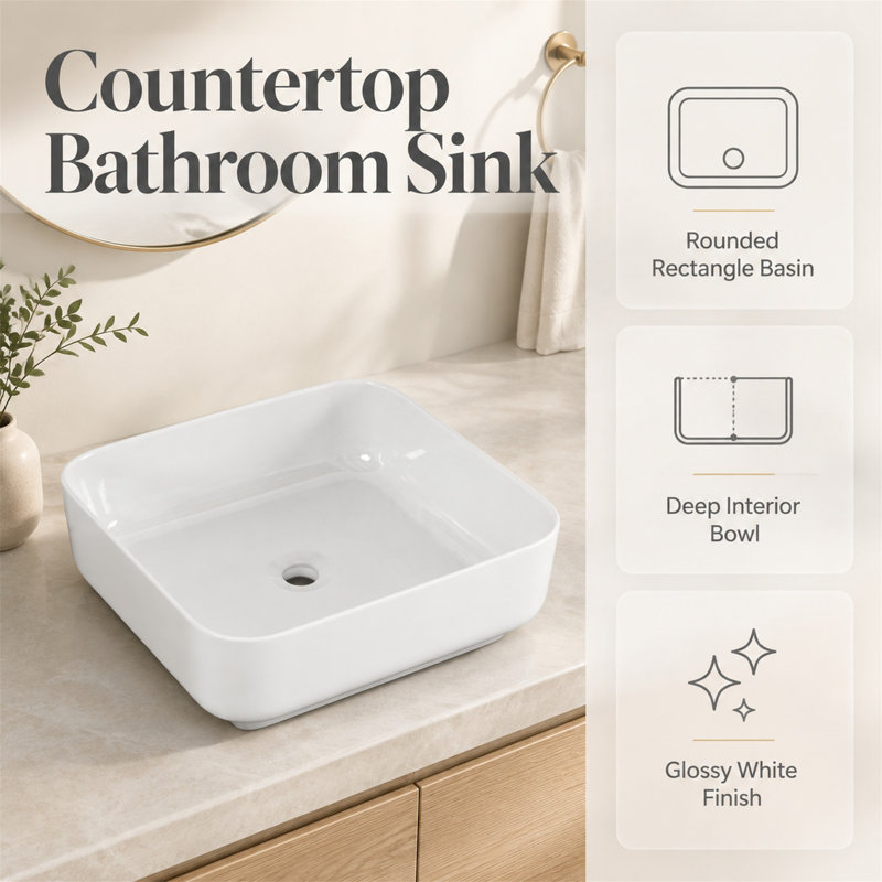 Lavabo vasque carré 15,1 ", comptoir