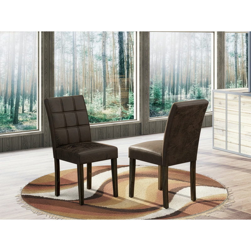 Ensemble de 2 chaises Amelius Parsons - siège rembourré en tissu de polyester texturé noir et dossier capitonné - finition jacobine patinée, ensemble de 2