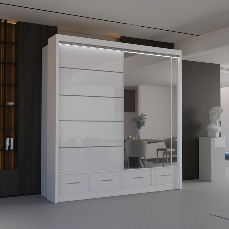 Bahos 3 Door Manufactured Wood Wardrobe, White, 220cm H x 208cm x W 66cm D