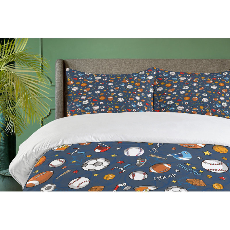 King Size Sports Theme Dark Blue Microfiber Duvet Cover Set