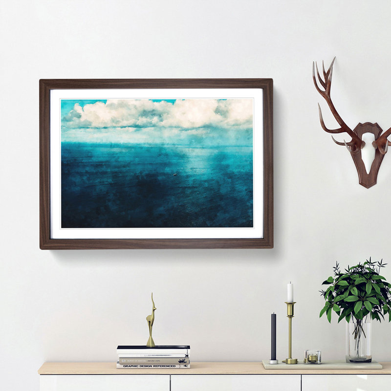 Boat Out To Sea Painting - Single Picture Frame Print on MDF, Black, 24cm H x 33cm W x 2cm D