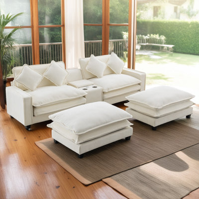 Canapé modulaire de luxe en chenille 4 places avec abri de charge intelligent et repose-pieds transformable pour une détente ultime