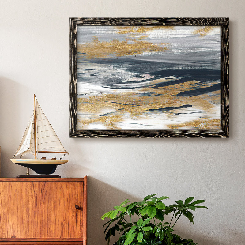 Tumultuous Navy- Rustic Framed Gallery Wrapped Canvas_49327, Black, 22" H x 32" W x 1.5" D