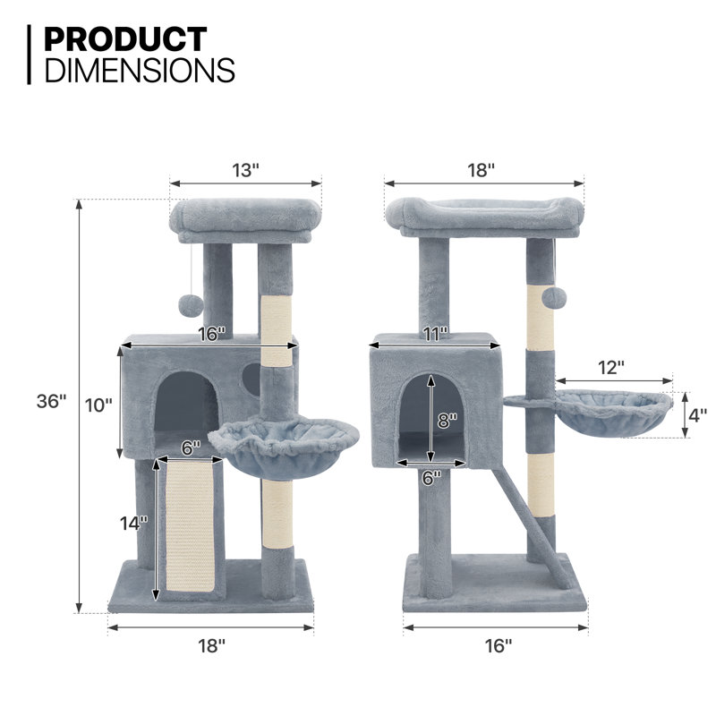 Light Gray Multi-Level Cat Tree with Sisal Scratching Posts